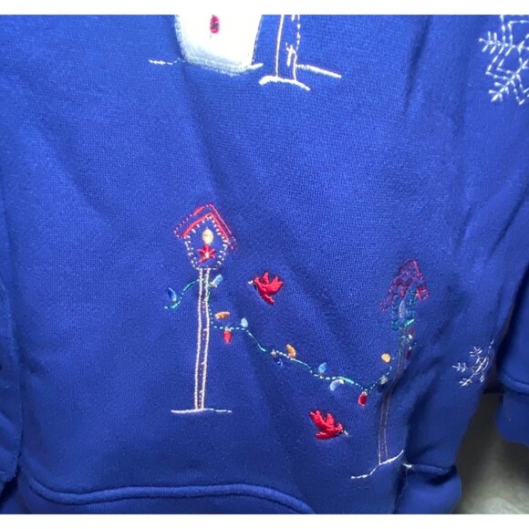 Shenanigans Vtg Womens Blue Sweatshirt Christmas Cardigan Snowman Cozy Holiday - Picture 9 of 9